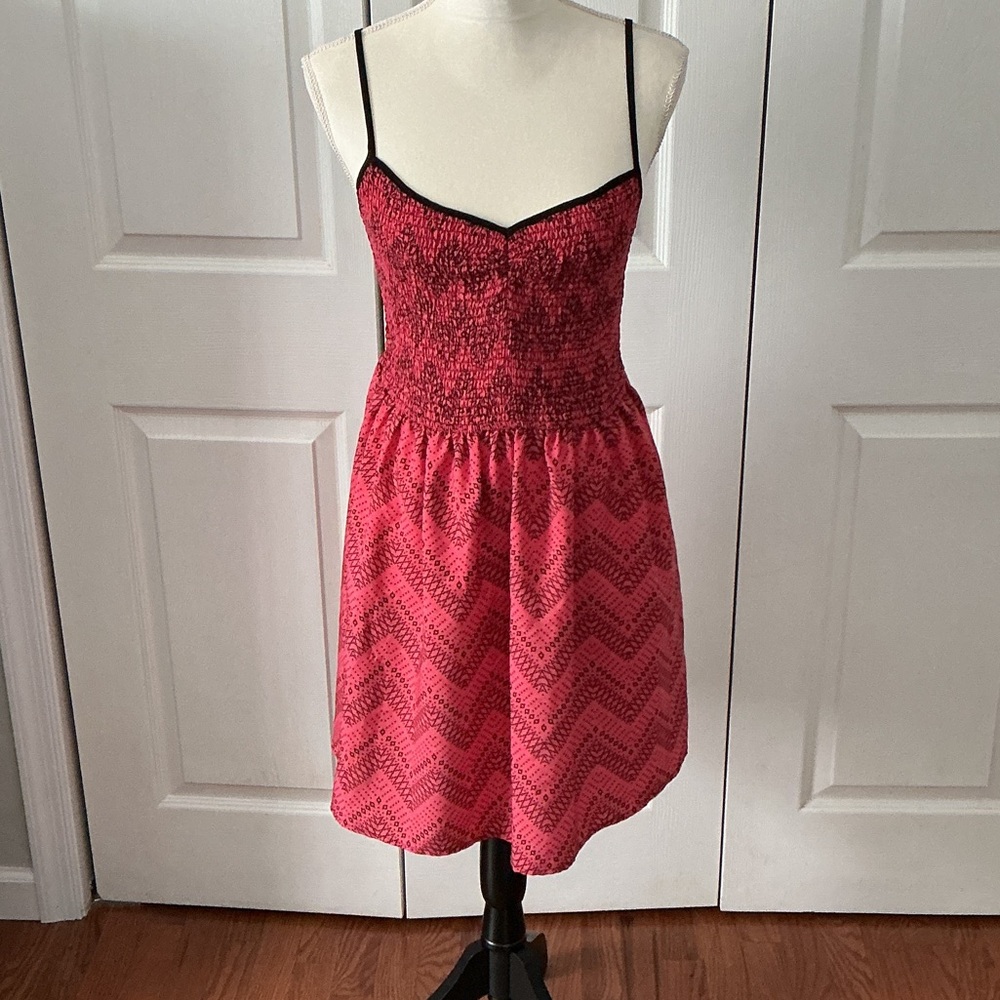 Red Spaghetti-Strap Mini Dress with Smocked Bodice